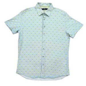 Stone Rose Men's Button Front Fruity Shirt Size Large Blue Colorful Pineapples